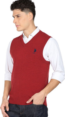 U.S. POLO ASSN. Solid V Neck Casual Men Red Sweater