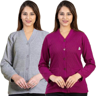 Shunit creation Self Design Round Neck Lounge Wear Women Grey Sweater