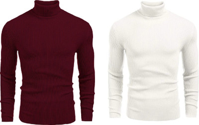 HOSUEOFCOMMON Solid High Neck Casual Men Multicolor Sweater