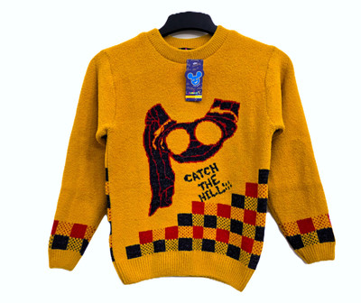 Juniorx Self Design Round Neck Casual Boys & Girls Yellow Sweater