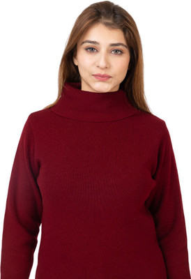 Farlucci Woven Turtle Neck Casual Women Maroon Sweater