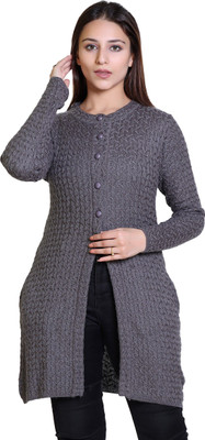 Varenyam Self Design Round Neck Lounge Wear Women Grey Sweater