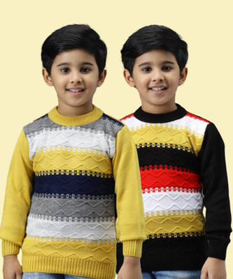 SwellSwag Self Design Round Neck Casual Boys Multicolor Sweater