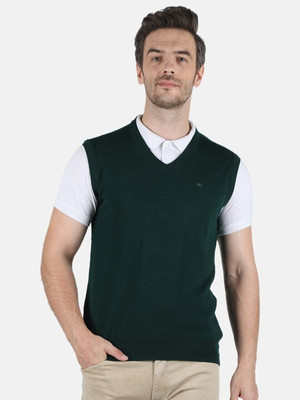 MONTE CARLO Self Design V Neck Casual Men Light Green Sweater
