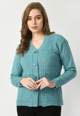 Life and style Self Design V Neck Casual Women Blue Sweater