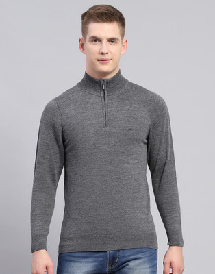 MONTE CARLO Solid High Neck Casual Men Grey Sweater