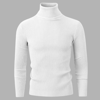 JACKBUZZ Solid High Neck Casual Men White Sweater