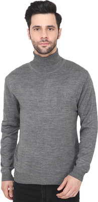 Albion Self Design High Neck Casual Men Grey Sweater