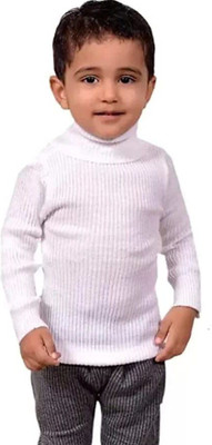 THE LITTLE BOY Solid High Neck Casual Baby Boys & Baby Girls White Sweater