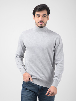 NUMERO UNO Solid Turtle Neck Casual Men Grey Sweater