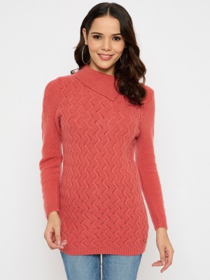 MODA ELEMENTI Solid Round Neck Casual Women Red Sweater