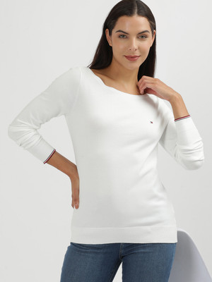 TOMMY HILFIGER Solid Round Neck Casual Women White Sweater