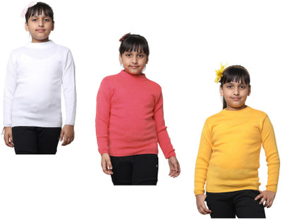 KAVYA Solid Round Neck Casual Baby Girls White, Orange, Yellow Sweater