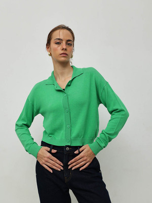 STREET9 Solid Round Neck Casual Women Green Sweater