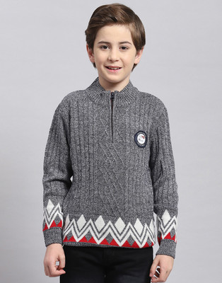 MONTE CARLO Self Design Round Neck Casual Boys Grey Sweater