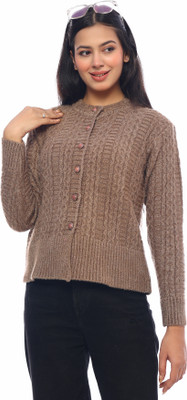 dutchdream Self Design Round Neck Lounge Wear Women Brown Sweater