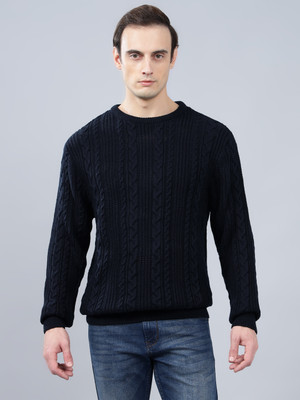 CANTABIL Self Design Round Neck Casual Men Dark Blue Sweater
