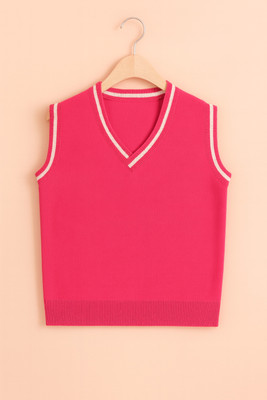Elefantino Solid V Neck Casual Boys & Girls Red Sweater