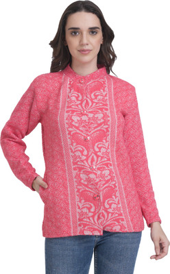 Life and style Printed Mandarin Neck Casual Women Pink Sweater