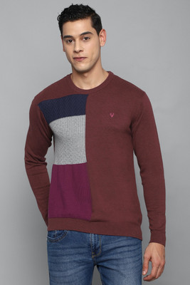 Allen Solly Colorblock Round Neck Casual Men Maroon Sweater
