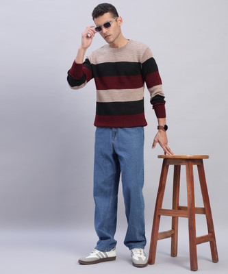 WILLEY Striped Round Neck Casual Men Multicolor Sweater