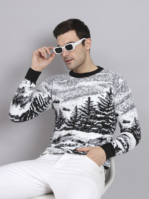 ASDF Checkered Round Neck Casual Men Black Sweater