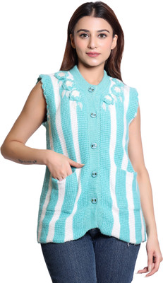 speed line hosiery Self Design V Neck Casual Women Light Blue Sweater