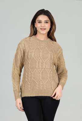 WOOLBERRY Self Design Round Neck Casual Women Brown Sweater