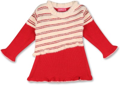 Knitco Woven Round Neck Casual Baby Girls Red Sweater