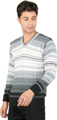 MONT CONNETT Striped V Neck Casual Men Multicolor Sweater