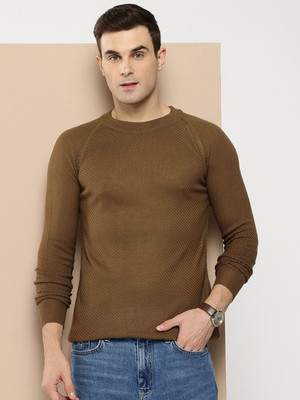 INVICTUS Self Design Round Neck Casual Men Brown Sweater