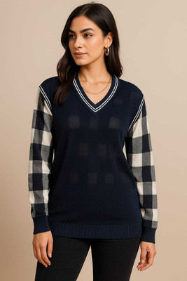 Flora fab by rashmi Solid V Neck Casual Women Black, Beige Sweater