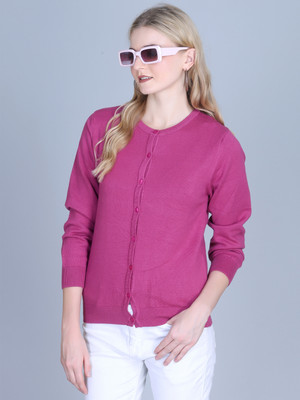 7 ISLANDS Self Design Round Neck Casual Women Pink Sweater