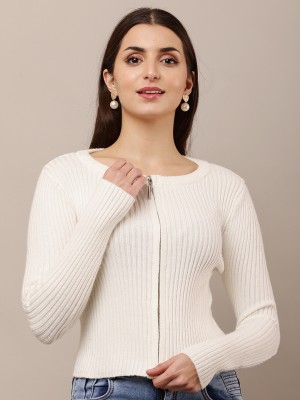 Nobarr Solid Round Neck Casual Women White Sweater