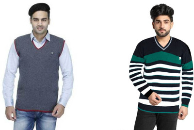 Sanzzy Solid V Neck Casual Men Multicolor Sweater