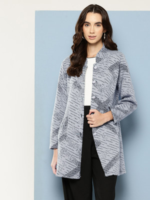 Roadster Checkered Collared Neck Casual Women Grey Sweater