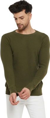 CAMLA Self Design Round Neck Casual Men Green Sweater