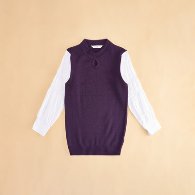 Pantaloons Junior Solid Round Neck Casual Girls Maroon Sweater