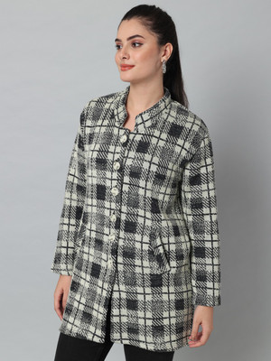 eWools Checkered Collared Neck Casual Women Beige Sweater