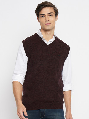 DUKE Solid V Neck Casual Men Maroon Sweater