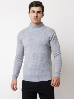 VENATORIA Self Design High Neck Casual Men Grey Sweater