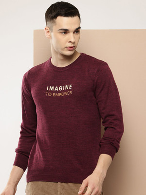 INVICTUS Solid Round Neck Casual Men Maroon Sweater