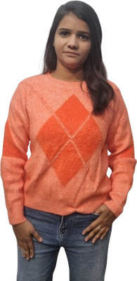 DDEnterprise Solid Round Neck Formal Women Orange Sweater