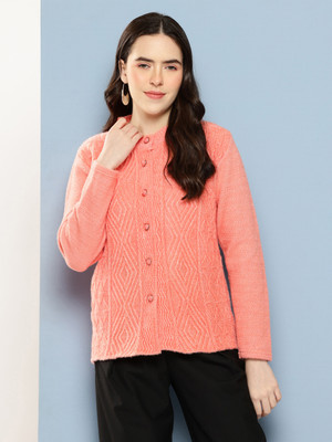 METRONAUT Self Design Round Neck Casual Women Orange Sweater