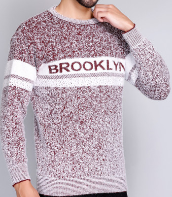eWools Graphic Print Round Neck Party Men Maroon Sweater
