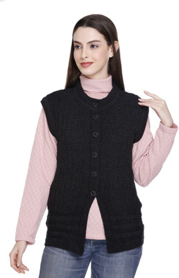 S.L. Madhok Self Design V Neck Casual Women Black Sweater