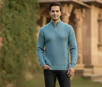 WoolCraft Self Design Turtle Neck Casual Men Maroon Sweater