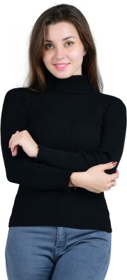 YOUTHQUAKE Solid High Neck Casual Women Black Sweater