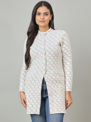 DUKE Self Design Round Neck Casual Women White Sweater