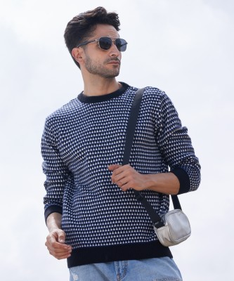 CAMPUS SUTRA Colorblock Round Neck Casual Men Blue, White Sweater